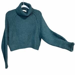 NWT Zara Viridian green wool alpaca poly blend crop sweater cowl neck large